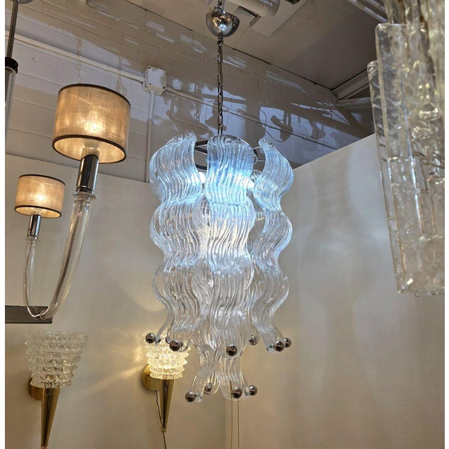 Mid-Century Modern 1970s Murano Glass and Chrome Chandelier-Italy For Sale - Image 3 of 15