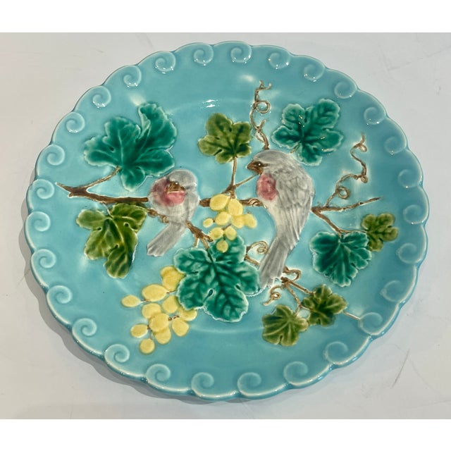 French Pair French Antique Majolica Bird & Grape Pates by Sarreguemines, C1880 For Sale - Image 3 of 15