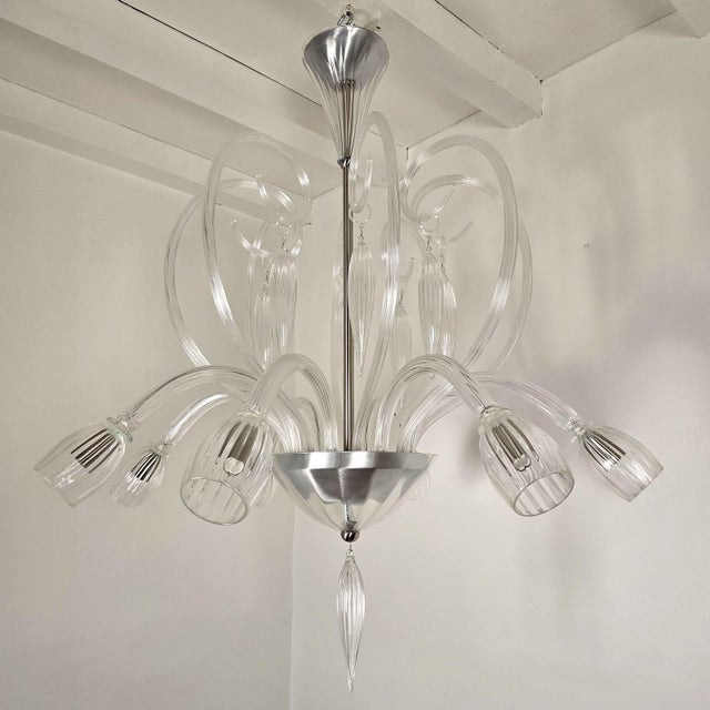 1970s 1970s Large Clear Murano Glass, Mid Century Modern Chandelier For Sale - Image 5 of 14