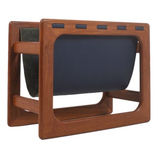 Danish Magazine Holder in Teak and Leather attributed to Salin Møbler, 1970s For Sale