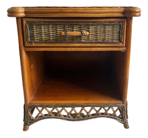 Vintage Bamboo & Wicker Bedside Table with Drawer