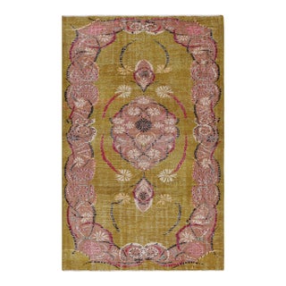 Vintage Zeki Müren Rug in Chartreuse With Floral Medallion, From Rug & Kilim For Sale