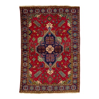 Allover Motif Red Vintage Tabriz Handmade Wool Rug For Sale