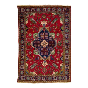Allover Motif Red Vintage Tabriz Handmade Wool Rug