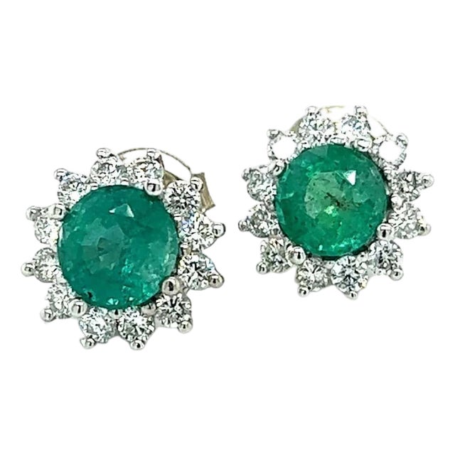 Natural Emerald Diamond Stud Earrings 14k W Gold 3.14 TCW Certified For Sale