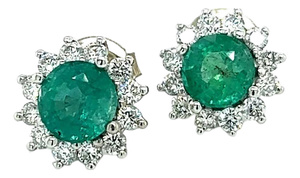 Natural Emerald Diamond Stud Earrings 14k W Gold 3.14 TCW Certified