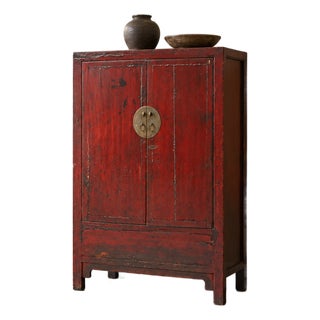 19th Century Chinese Red Lacquer Wedding Cabinet For Sale
