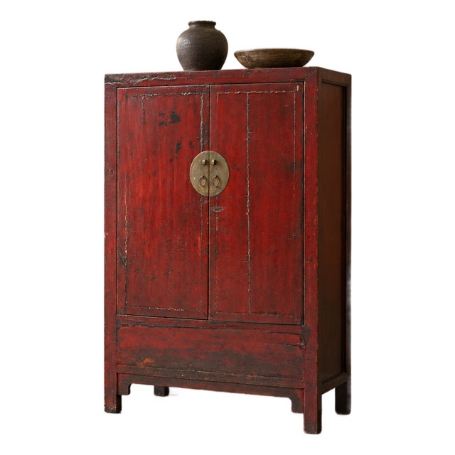 19th Century Chinese Red Lacquer Wedding Cabinet For Sale