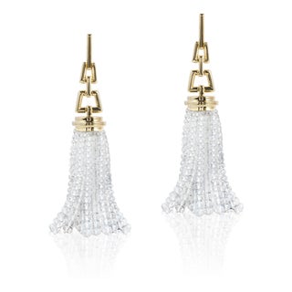 Moon Quartz Tassel Earrings with Chain Links, A Pair For Sale