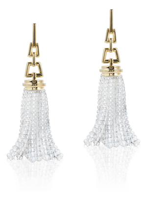 Moon Quartz Tassel Earrings with Chain Links, A Pair