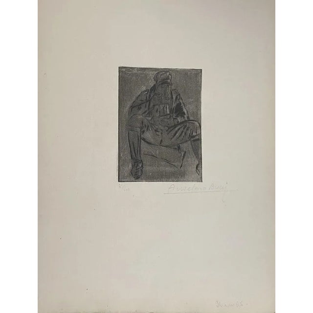 Military'' 1917s is a beautiful print in etching technique, realized by Anselmo Bucci (1887-1955). Hand signed. Numbered...