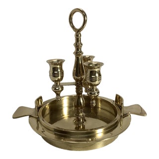 Vintage Brass Triple Candlestick Holder For Sale