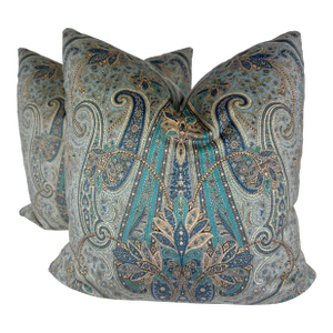 Paisley Velvet in Blue 22" Pillows-a Pair