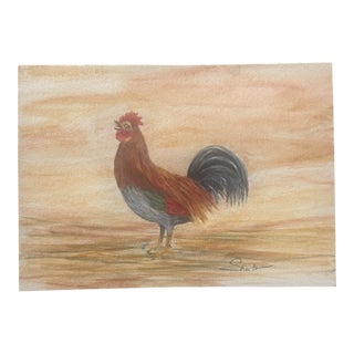 “Morning Rooster” – Original 5x7 Watercolor Farm Art by Nancy Smith For Sale