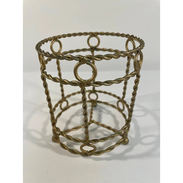 Mid-Century Modern Vintage 1970s Gold Twisted Metal Wine Bottle Holder For Sale - Image 3 of 11