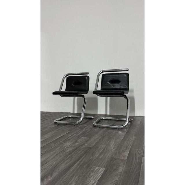 Chrome Tubular Steel Armchairs by Luigi Bardini, 1970s, Set of 2 For Sale - Image 4 of 12