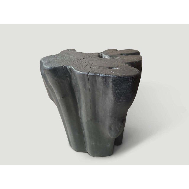Andrianna Shamaris Charred Teak Wood Side Table, Organic Modern Design For Sale - Image 4 of 5