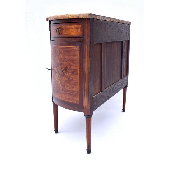 Chestnut French 19th Century Marquetry Demi-Lune Server Commode, Specimen Marble Top For Sale - Image 8 of 17