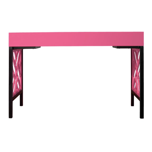 Wood Chippendale Writing Desk - Pink For Sale - Image 7 of 9
