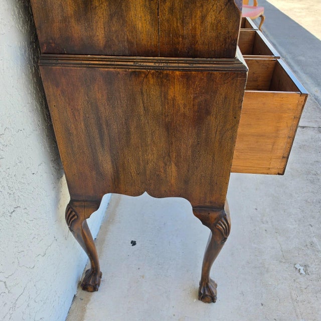 Antique Walnut Highboy Dresser Desk With Pullout Writing Surface For Sale - Image 15 of 18