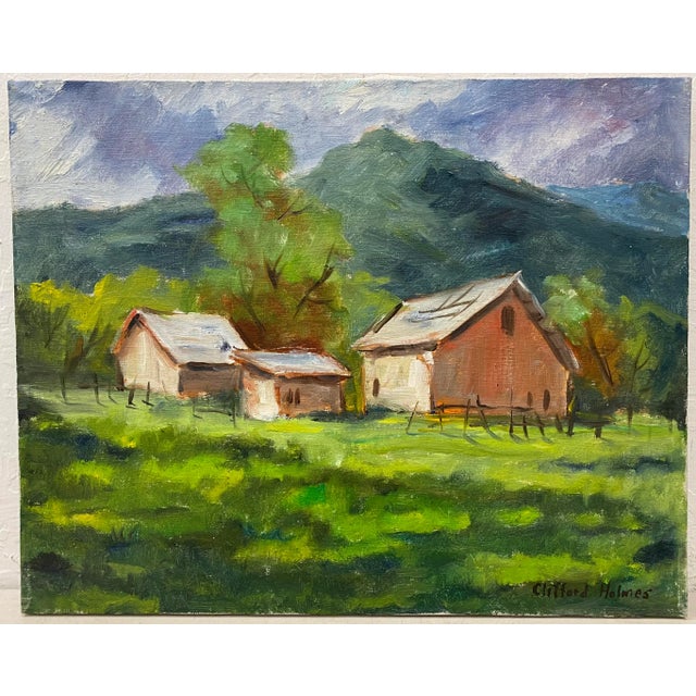 Clifford Holmes "Country Farm" Original Oil Painting C.1950 For Sale - Image 9 of 9