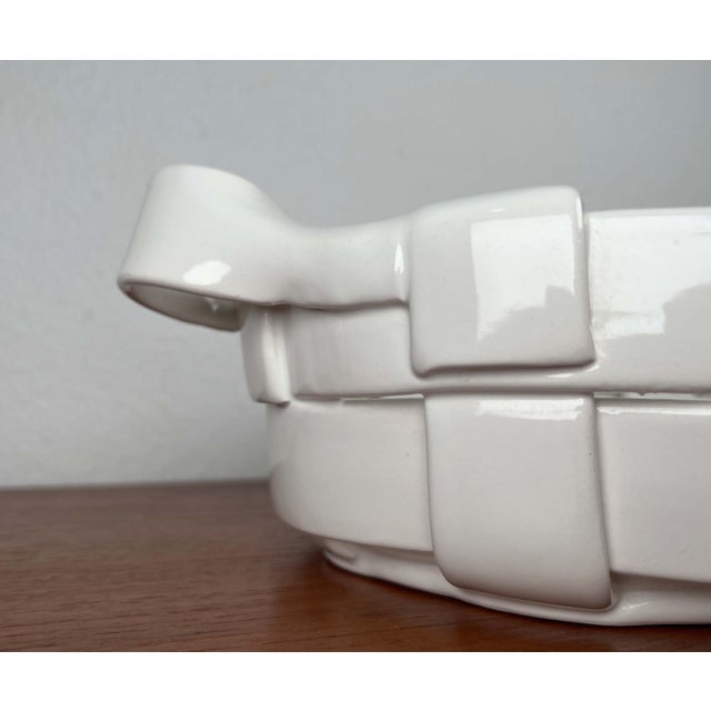 Vintage Italian White Ceramic Woven Basket Bowl For Sale - Image 6 of 18