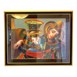 Oleg Zhivetin "Harlequin Lovers" Hand-Signed Limited Edition Giclée 15/95 – Large Framed Contemporary Art, 51" X 41" For Sale
