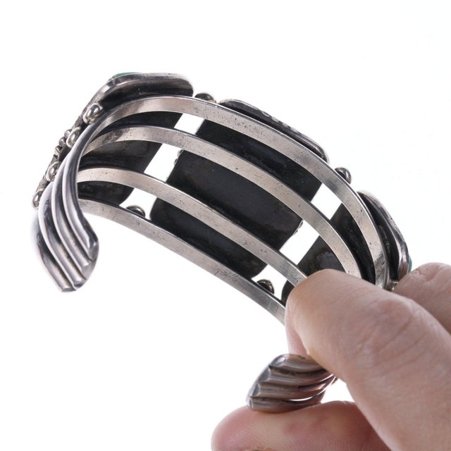 6.75" Large Vintage Navajo Sterling and Turquoise Bracelet For Sale In Austin - Image 6 of 9