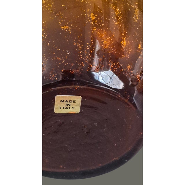 Vintage Art Glass Attributed Murano Amber Original Label "Made in Italy" Vase For Sale - Image 6 of 7