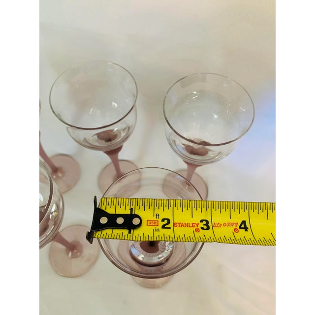 Vintage Frosted Dusty Rose-Color Stem Deco-Style Wine Glasses- Set of 9 For Sale - Image 12 of 13