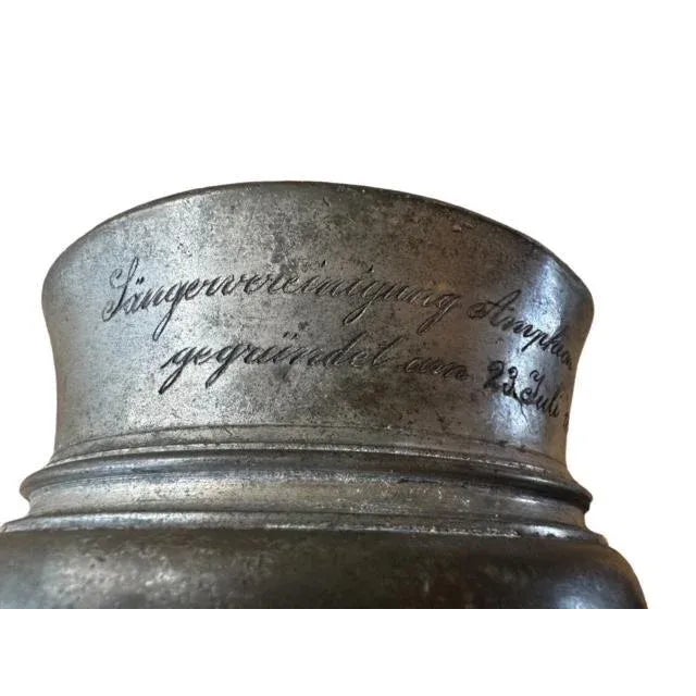 Cabin Circa 1897 Steer Horn Trophy With Pewter For Sale - Image 3 of 6