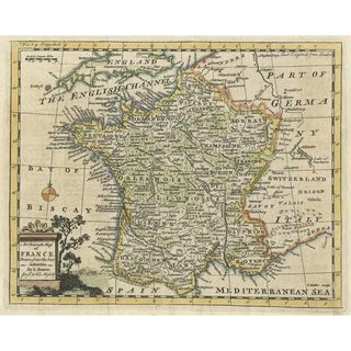 Small Antique Map of France with Decorative Title Cartouche, 1754 For Sale