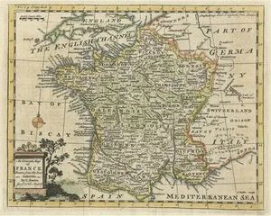 Small Antique Map of France with Decorative Title Cartouche, 1754
