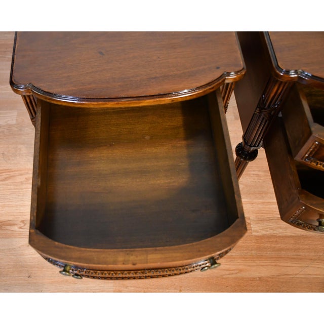 Brown 1930s Pair of French Louis XVI Walnut Nightstand / Bedside Table For Sale - Image 8 of 18
