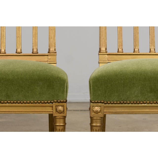 Antique French Louis XVI Style Giltwood Dining Chairs in Green Mohair, Set of 6 For Sale In New York - Image 6 of 18
