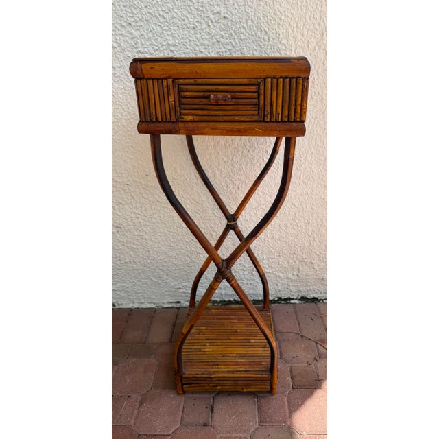 Vintage Bamboo and Rattan Plant Stand/ Side Table For Sale - Image 11 of 11