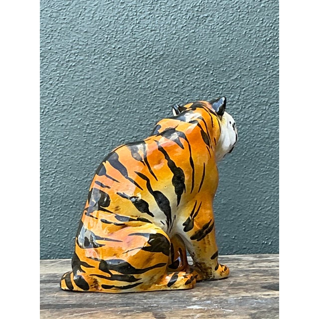 Wood Vintage Italian Glazed Ceramic Tiger For Sale - Image 7 of 12