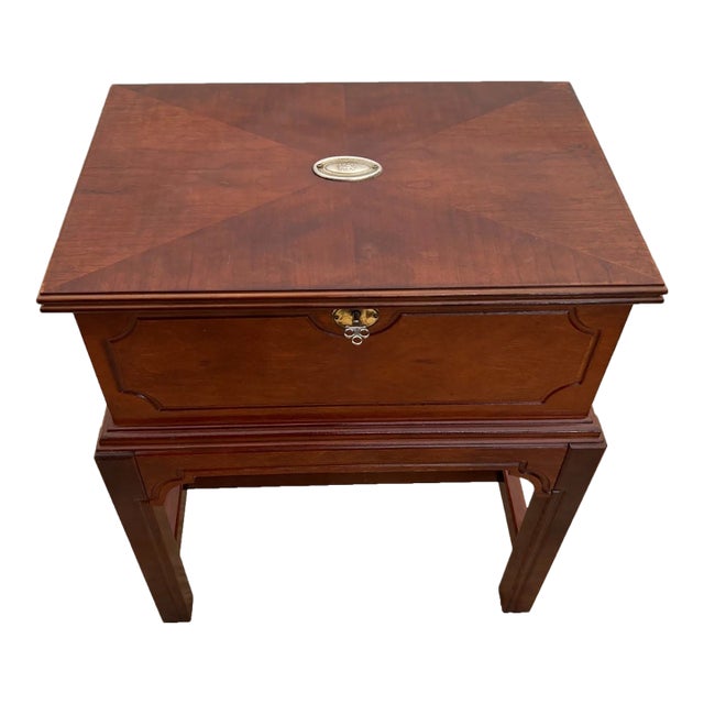 Vintage Flip Top Cabinet Small Chest Felt Lined Mahogany With Lock and Key For Sale