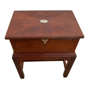 Vintage Flip Top Cabinet Small Chest Felt Lined Mahogany With Lock and Key