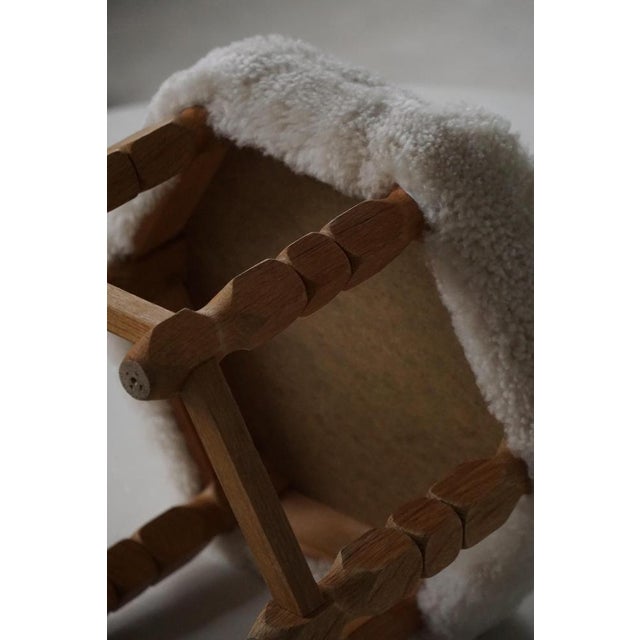 1950s Mid-Century Modern Danish Hexagonal Oak Stool with Lambswool Upholstery, 1950s For Sale - Image 5 of 13