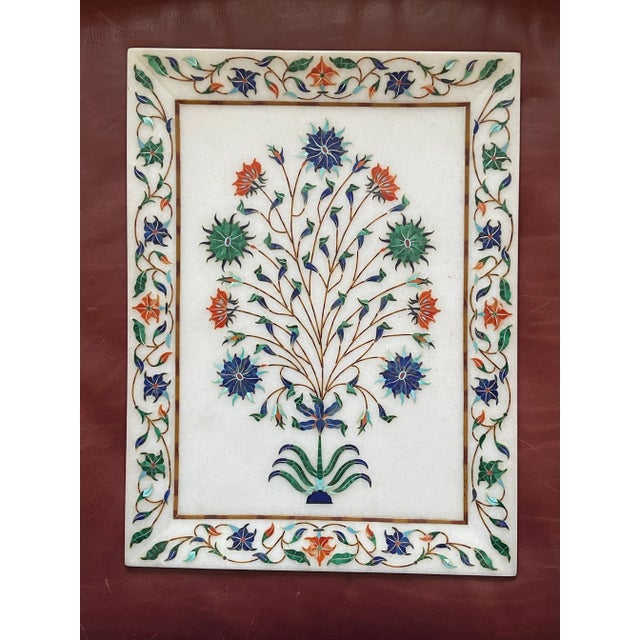 Stone Early 20th Century Floral Stone Inlaid Decorative Tray For Sale - Image 7 of 7