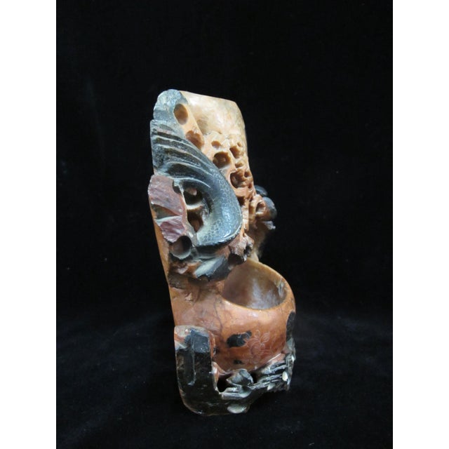 Stone Chinese Carved Soapstone Foo Dog Sculpture Double Brush Pot Inkwell Vase For Sale - Image 7 of 10