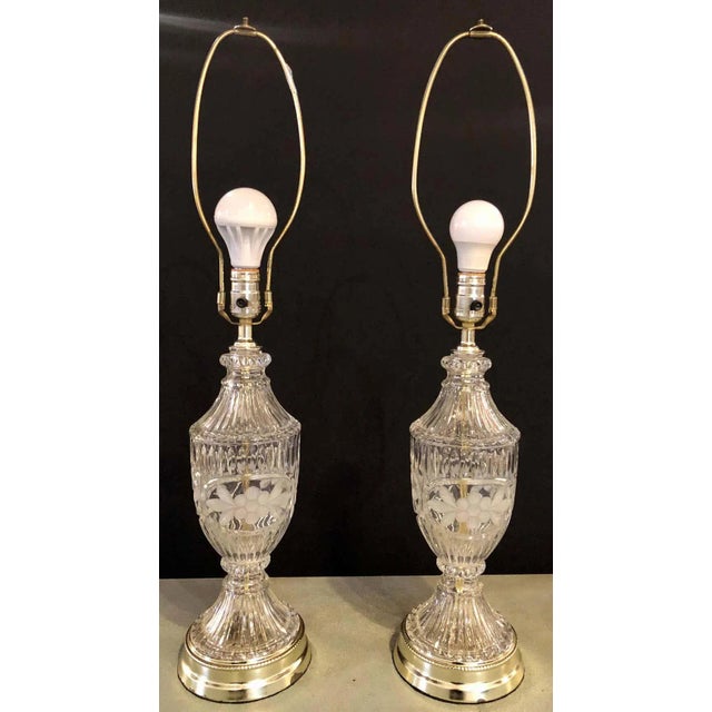 Cut Glass Lamps Having an Urn Form - a Pair For Sale - Image 4 of 12