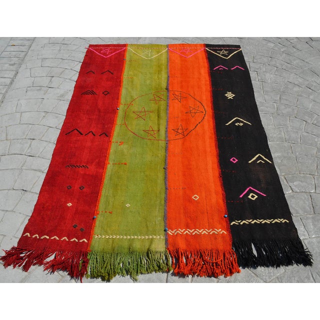Vintage Turkish Rug Hand Woven Tribal Kilim Tapestry Area Rug Wall Decor - 4′2″ × 6′4″ For Sale - Image 6 of 13