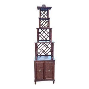 20th Century Chinese Chippendale Pagoda-Style Rattan Bookcase Étagère Cabinet