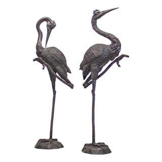 Unknown, Cranes, Sweden, 1970s, Patinated Bronze, Set of 2 For Sale