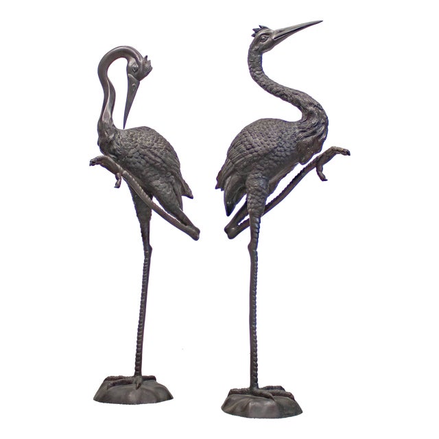 Unknown, Cranes, Sweden, 1970s, Patinated Bronze, Set of 2 For Sale