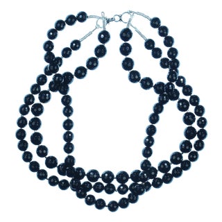 Ajd 18.5 Inch Necklace of Highly Polished Faceted Black Onyx For Sale