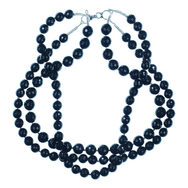 Ajd 18.5 Inch Necklace of Highly Polished Faceted Black Onyx For Sale