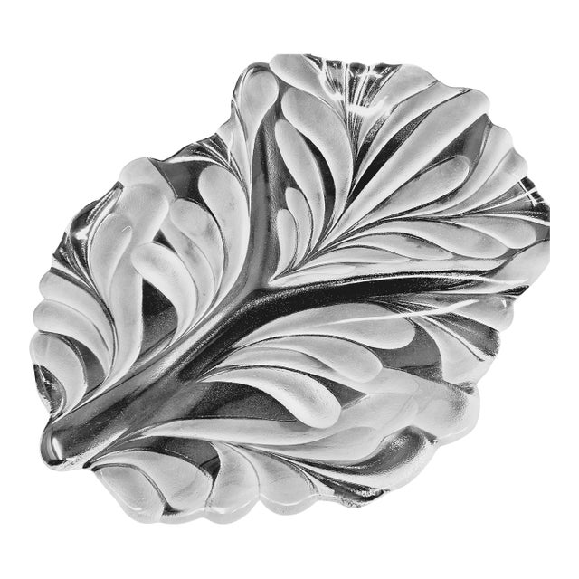 Bohemian Glass Platter Walther-Glas Germany 1970s Acanthus Leaf MCM Collectible 16" X 12" For Sale